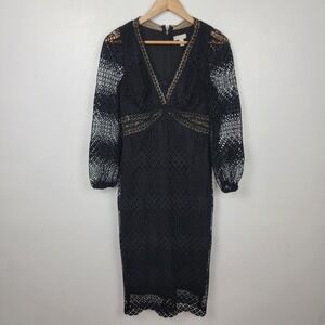 ML Monique LHuillier Lace Cocktail Dress Black Womens 4 Formal Party Neutral‎